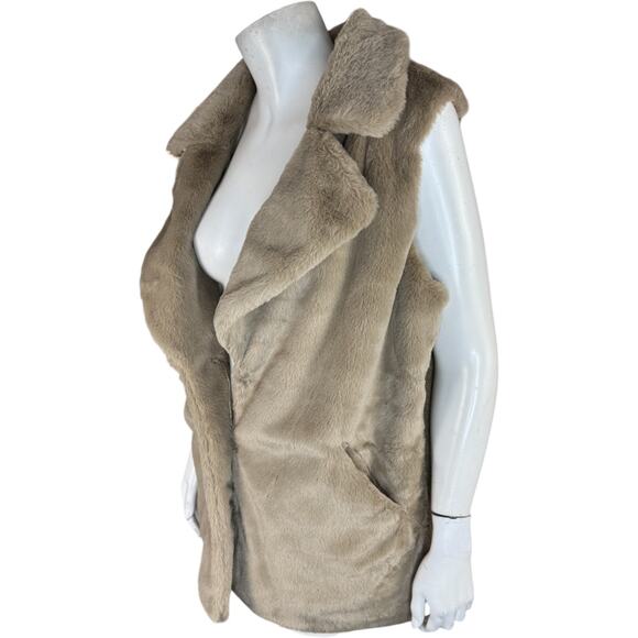 Isaac Mizrahi Live! Mixed Media Faux-Fur Vest with Pockets Taupe Large NWOT - Picture 5 of 13